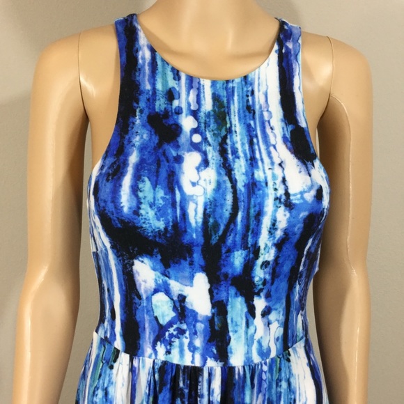 Felicity & Coco Blue Watercolor Fit and Flare Sleeveless Dress - Picture 2 of 7